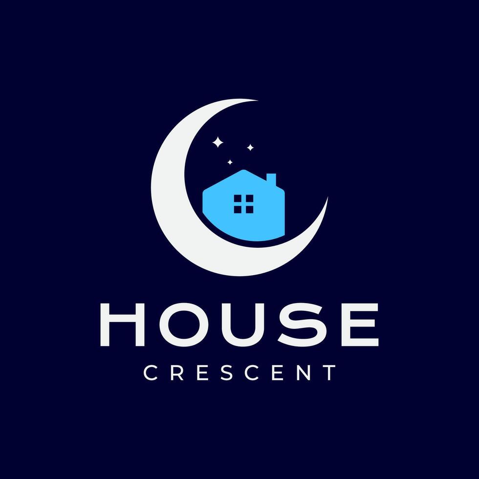 creciente noche con casa Chimenea estrellas moderno plano limpiar mínimo logo diseño vector icono ilustración