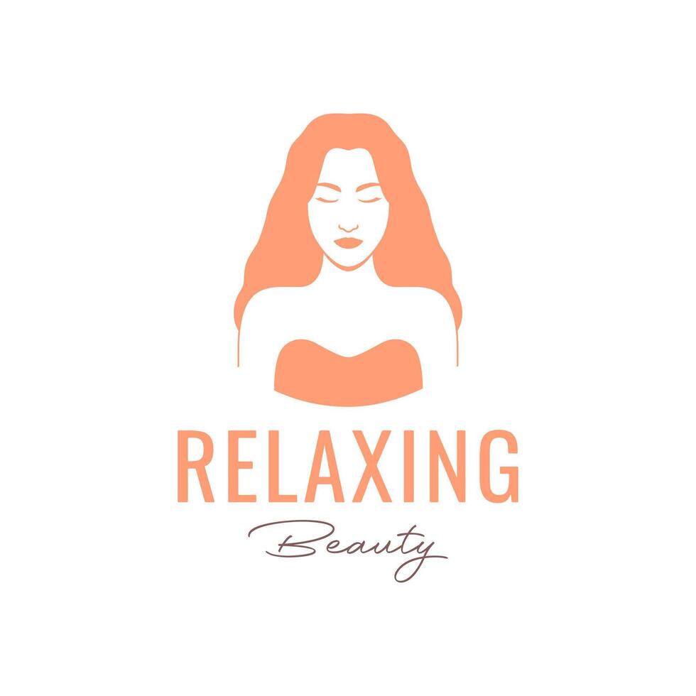 beautiful woman portrait face long hair relax with dress feminine mascot character logo design vector icon illustration
