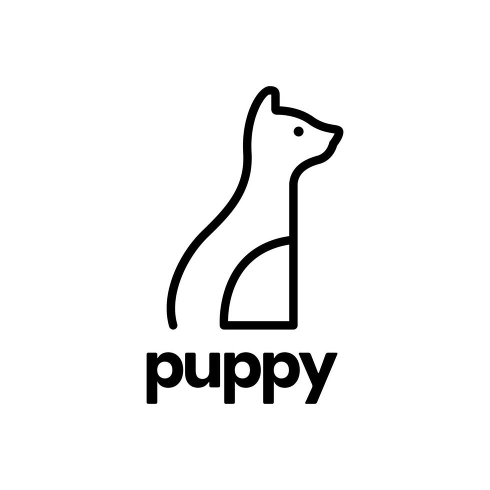 puppy little dog pets sit minimal style line mascot clean character simple logo design vector icon illustration