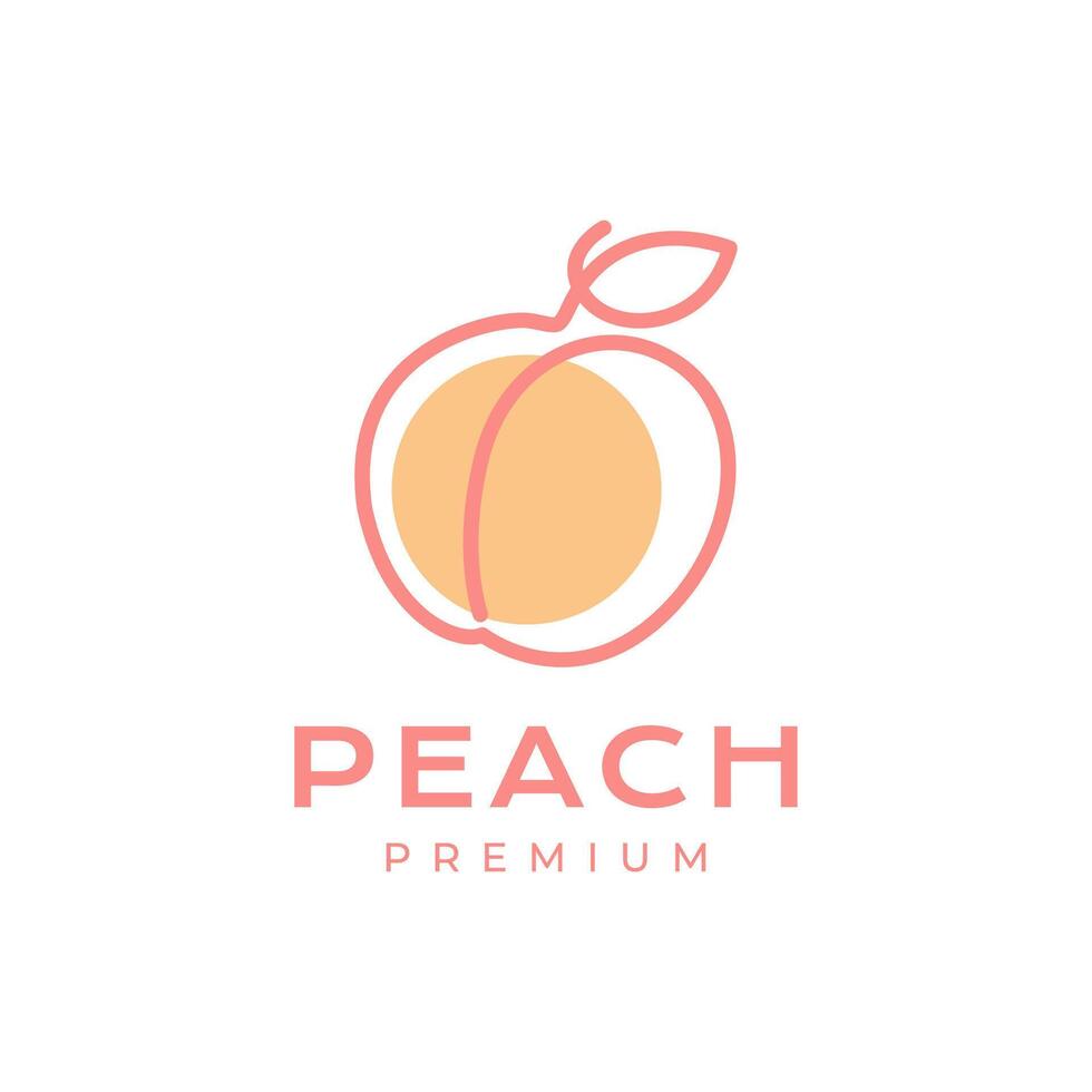 fresh fruit peach line style minimal colorful modern simple logo design vector icon illustration