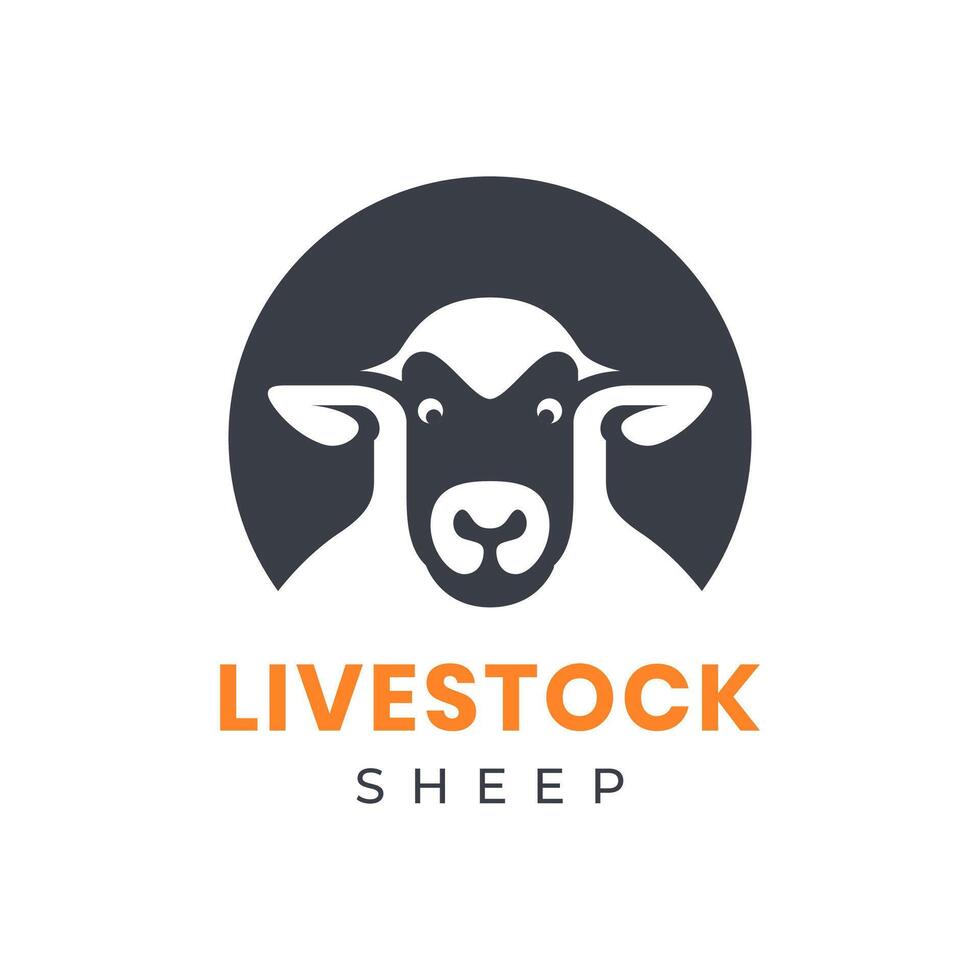 face portrait sheep wool circle livestock cattle modern shape minimal mascot character flat clean logo design vector icon illustration
