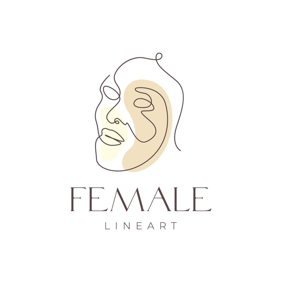 beauty face women line art colorful abstract for wall frame decoration mascot logo design vector icon illustration