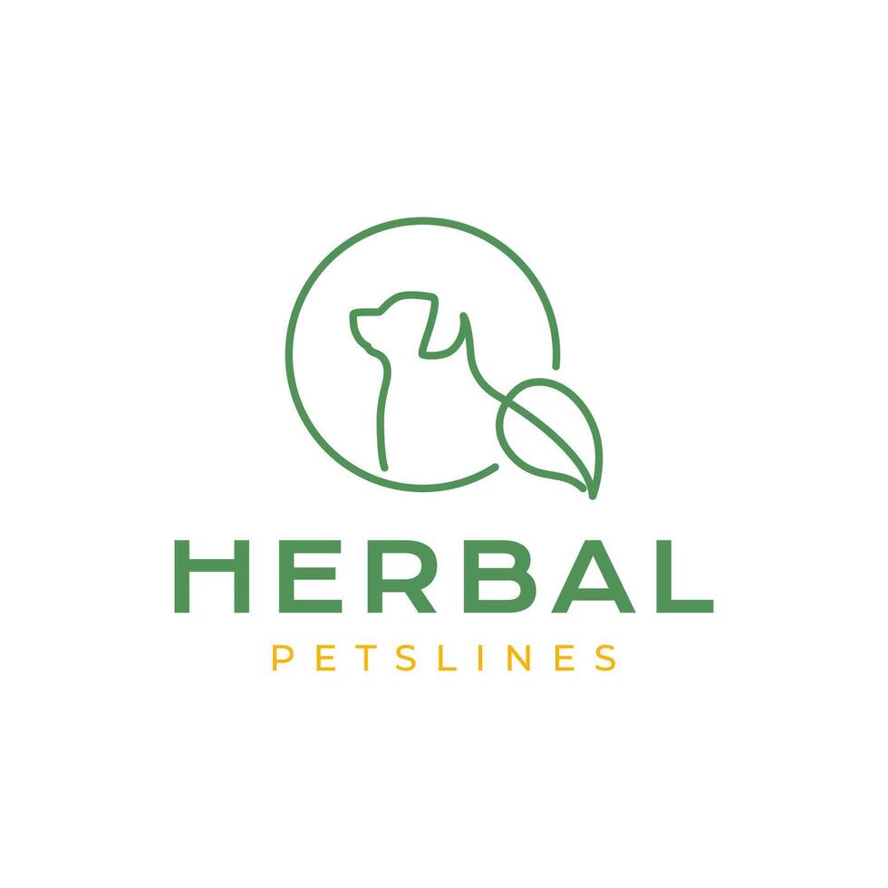 perro lado ver con hoja medicina herbario tratamiento línea estilo sencillo moderno mínimo logo diseño vector icono ilustración