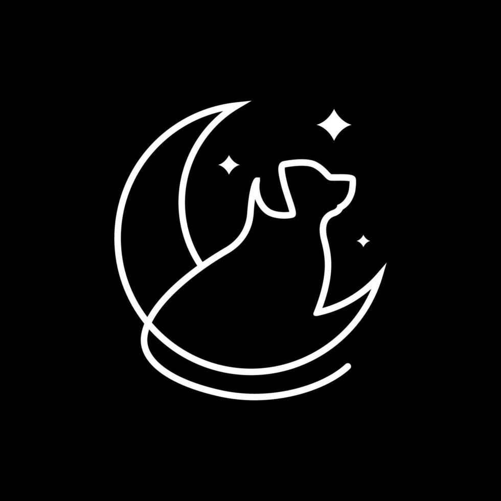 dog with crescent line style simple clean circle rounded shape minimalist clean logo design vector icon illustration