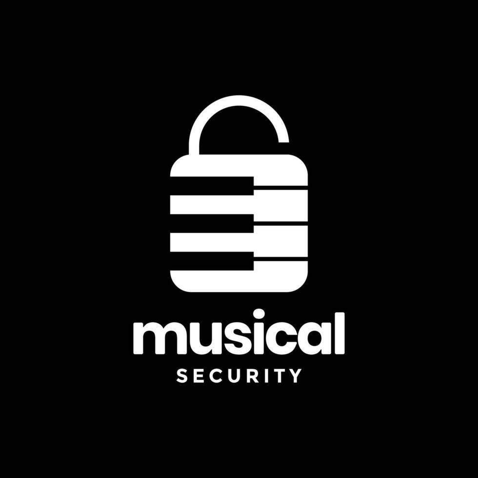 piano music security padlock guard modern simple flat logo design vector icon illustration