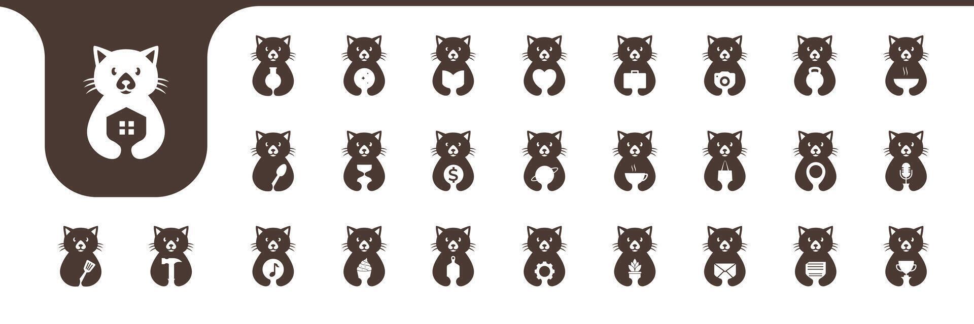 cat cute mascot flat icon set collection logo design vector