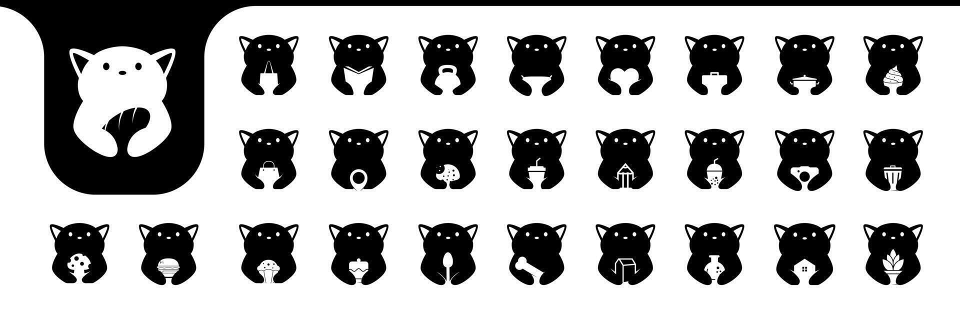 cat fat flat icon set collection logo design vector