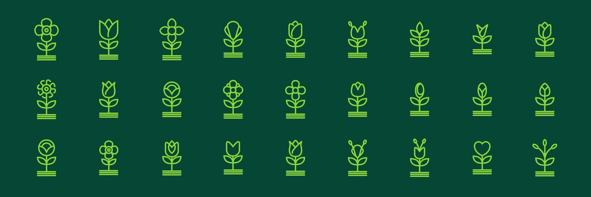 verde planta flor botánico línea sencillo moderno mínimo icono conjunto colección logo diseño vector ilustración
