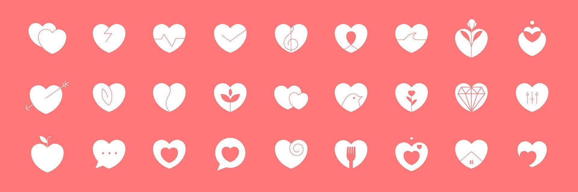 amor corazón con tipo de aficiones favorito plano moderno icono conjunto colección firmar símbolo logo diseño vector ilustración