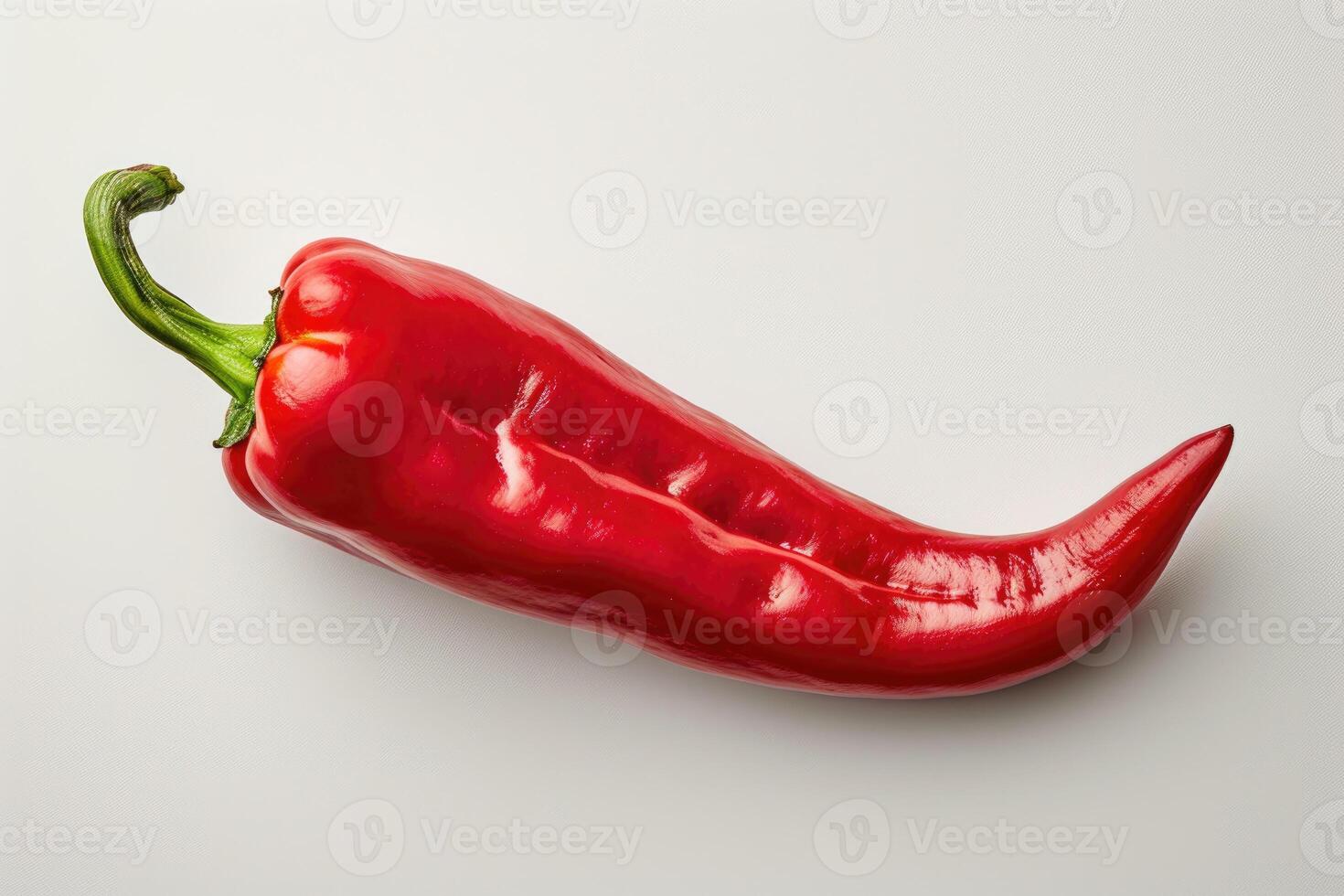 AI generated Red Hot Pepper on White Background A close-up photo of a single red hot pepper placed on a white background.