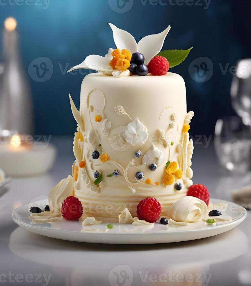 AI generated A beautiful vanilla cream cake crafted in molecular kitchen style photo