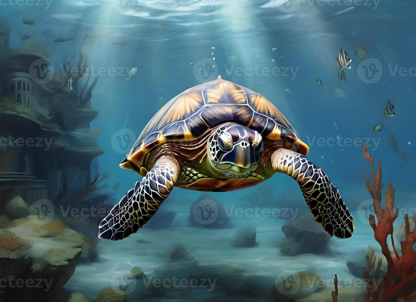 AI generated A turtle is swimming in the sea photo