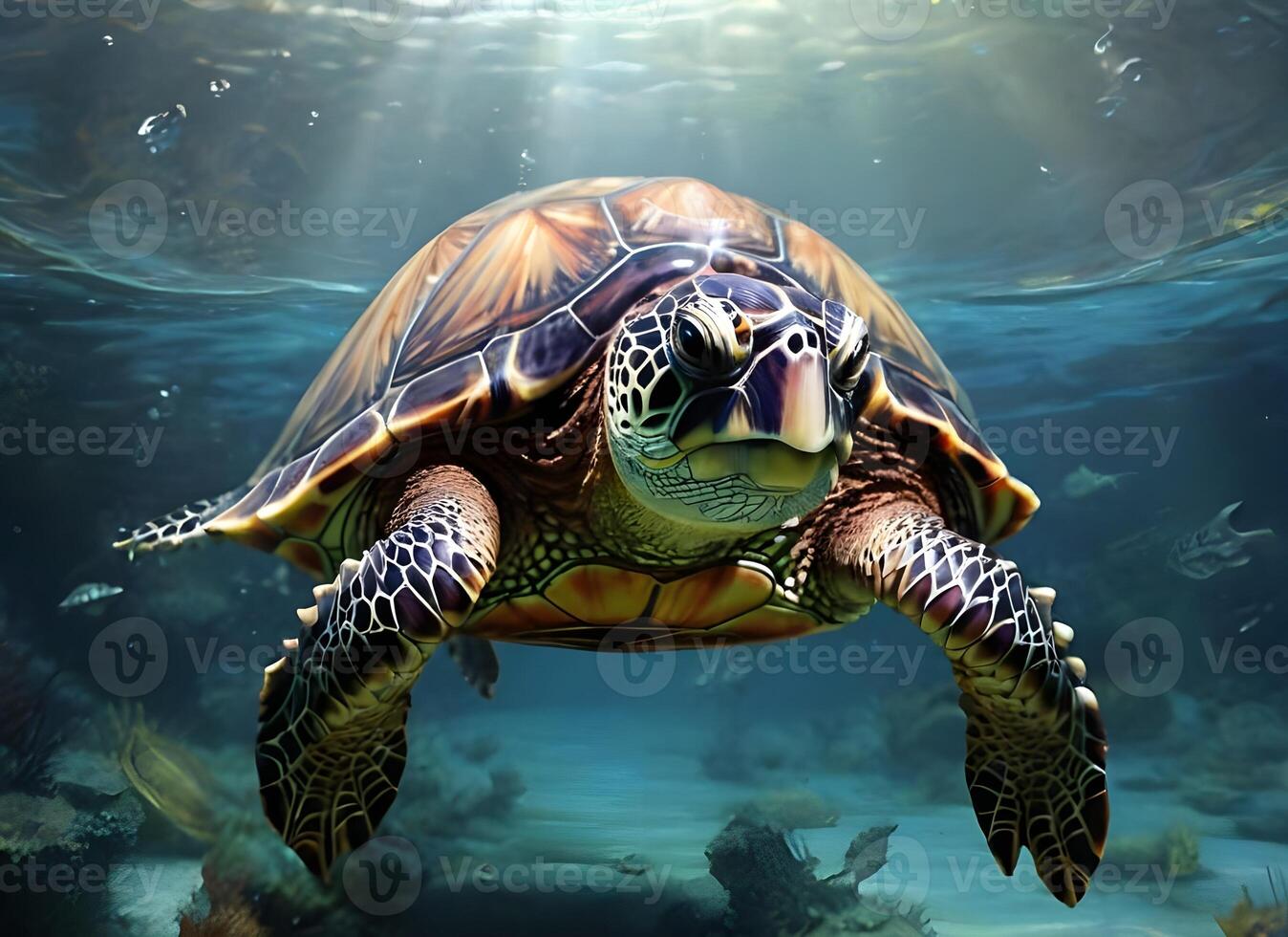 AI generated A turtle is swimming in the sea photo