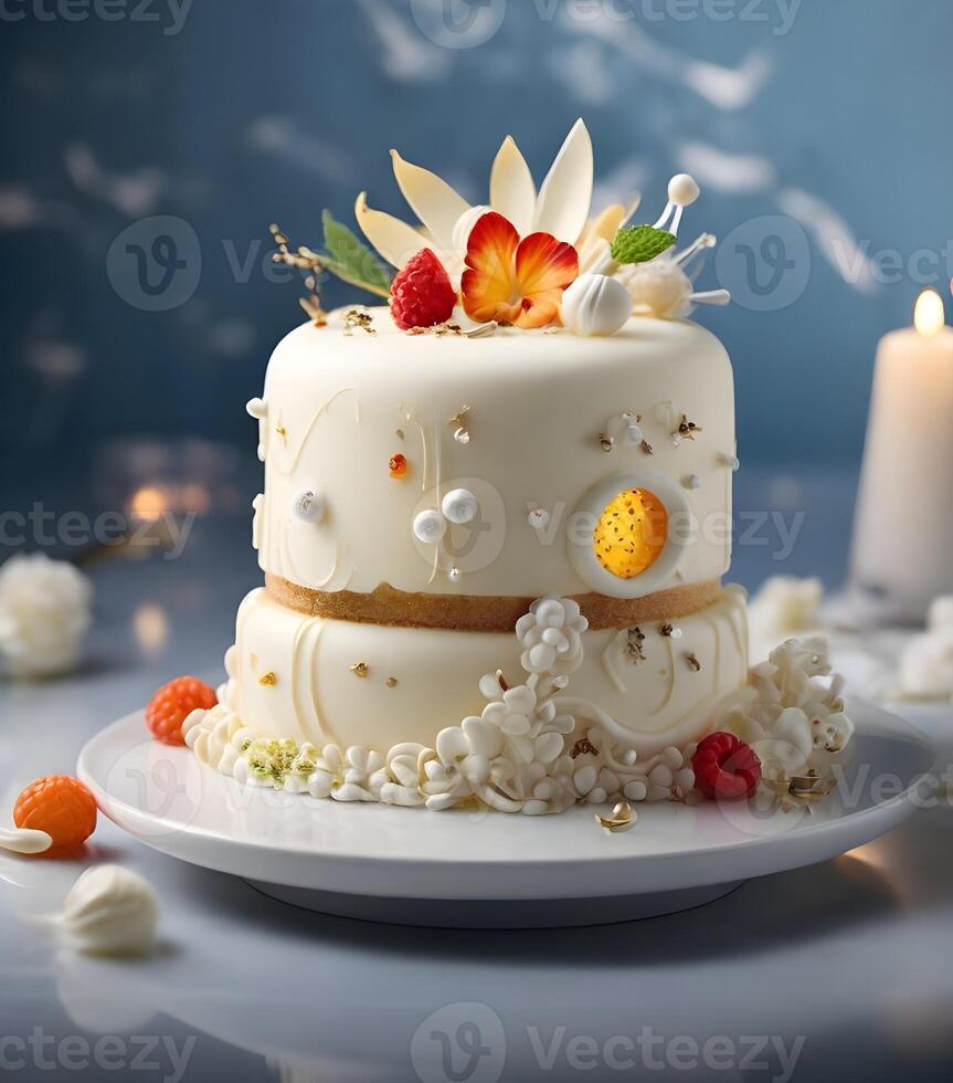 AI generated A beautiful vanilla cream cake crafted in molecular kitchen style photo