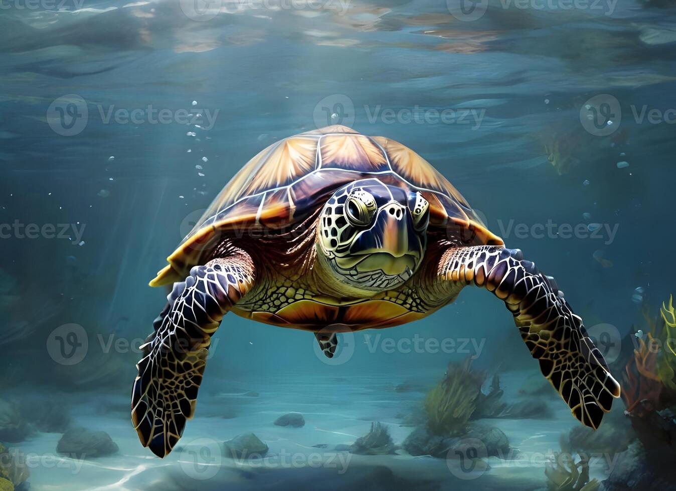 AI generated A turtle is swimming in the sea photo