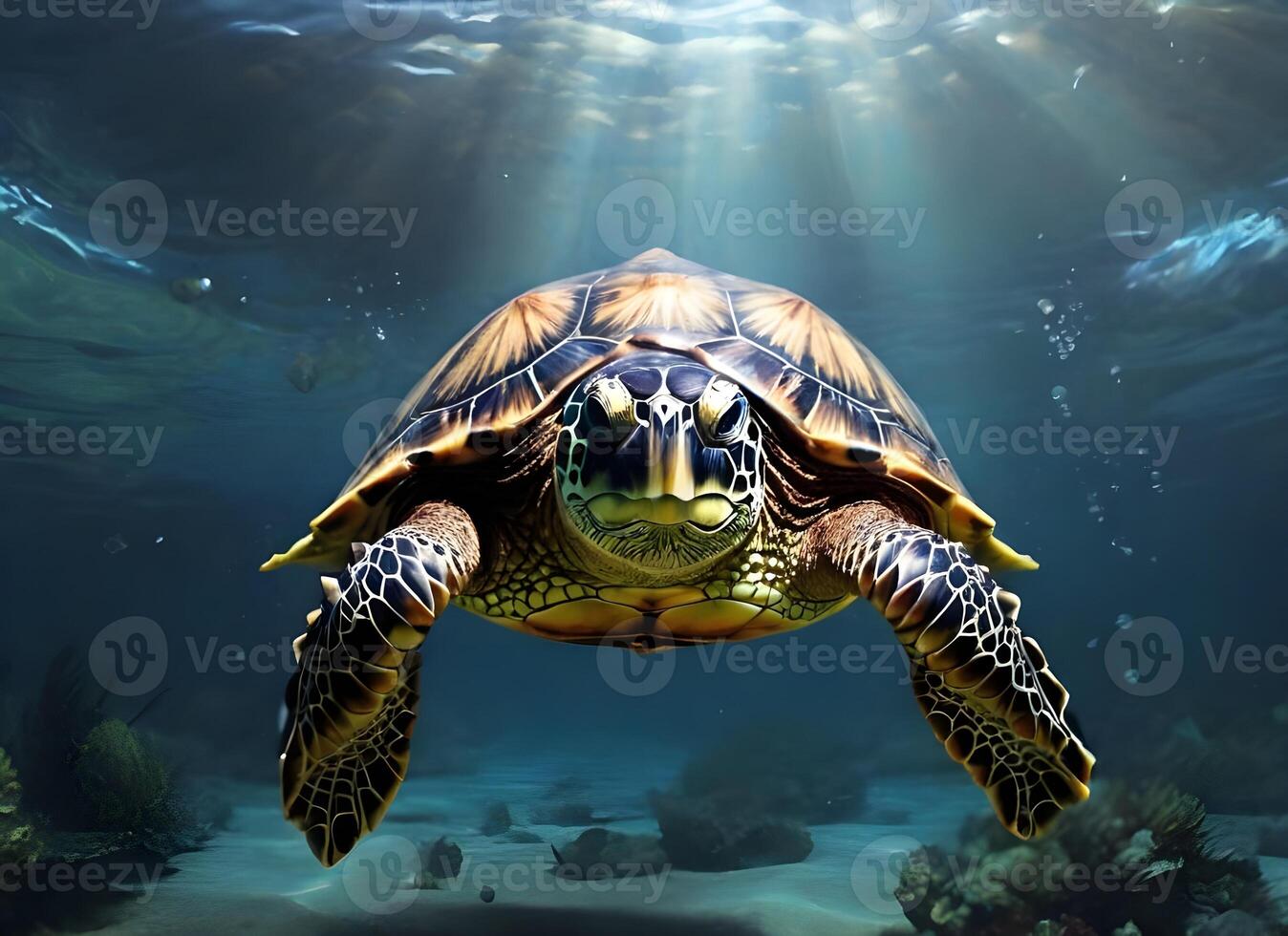 AI generated A turtle is swimming in the sea photo