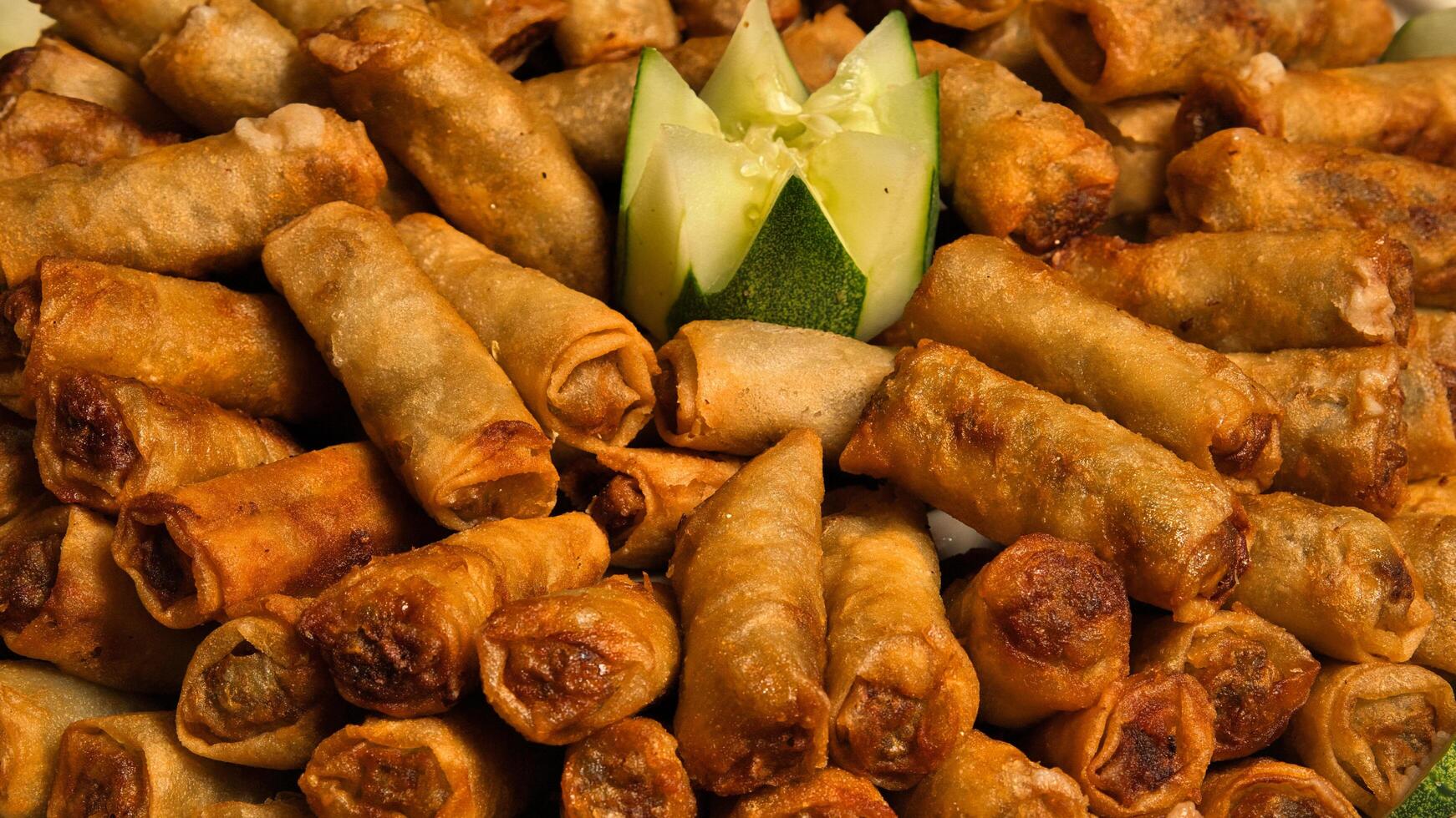 a plate of fried spring rolls photo