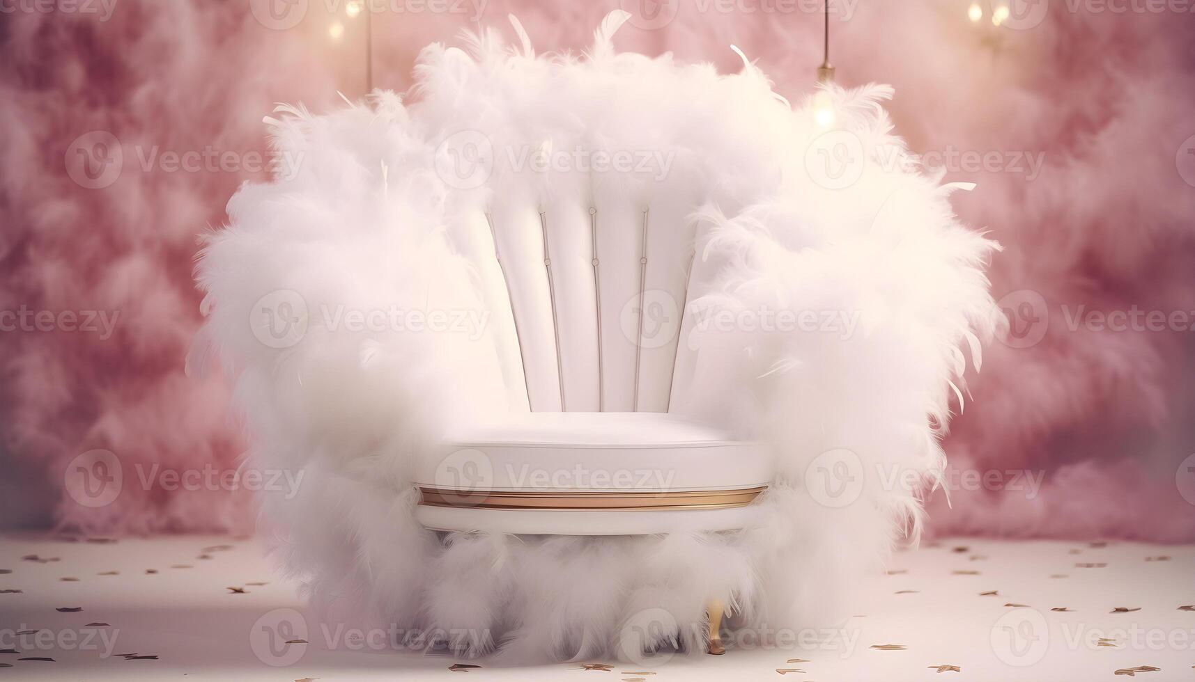 AI generated Modern style chair decorated with feathers. photo