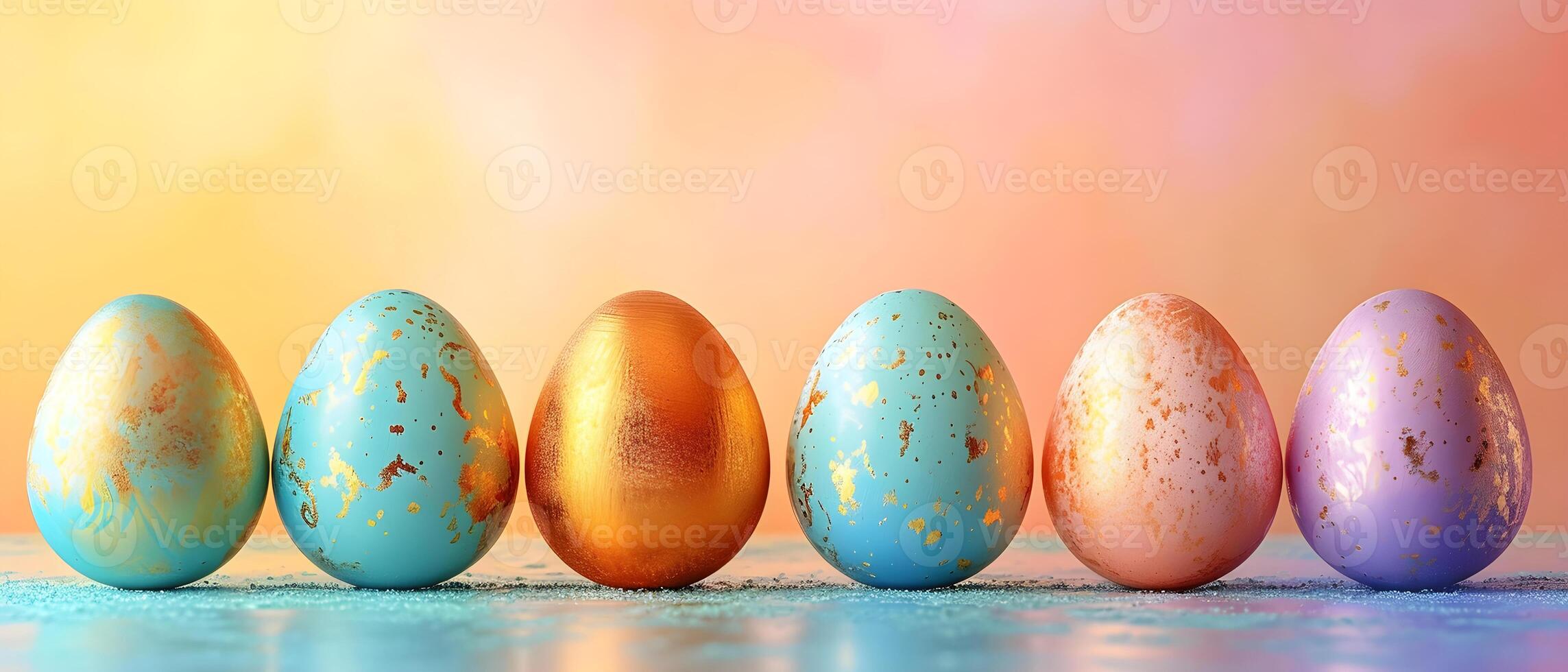 AI generated Easter eggs on a blurred peach background with bokeh photo