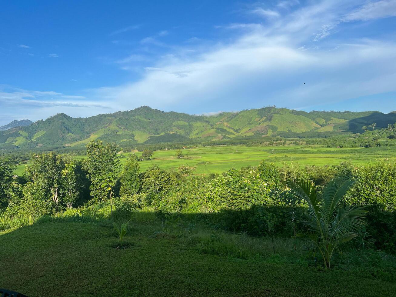 Mountain Range in Green Landscape in Laos photo
