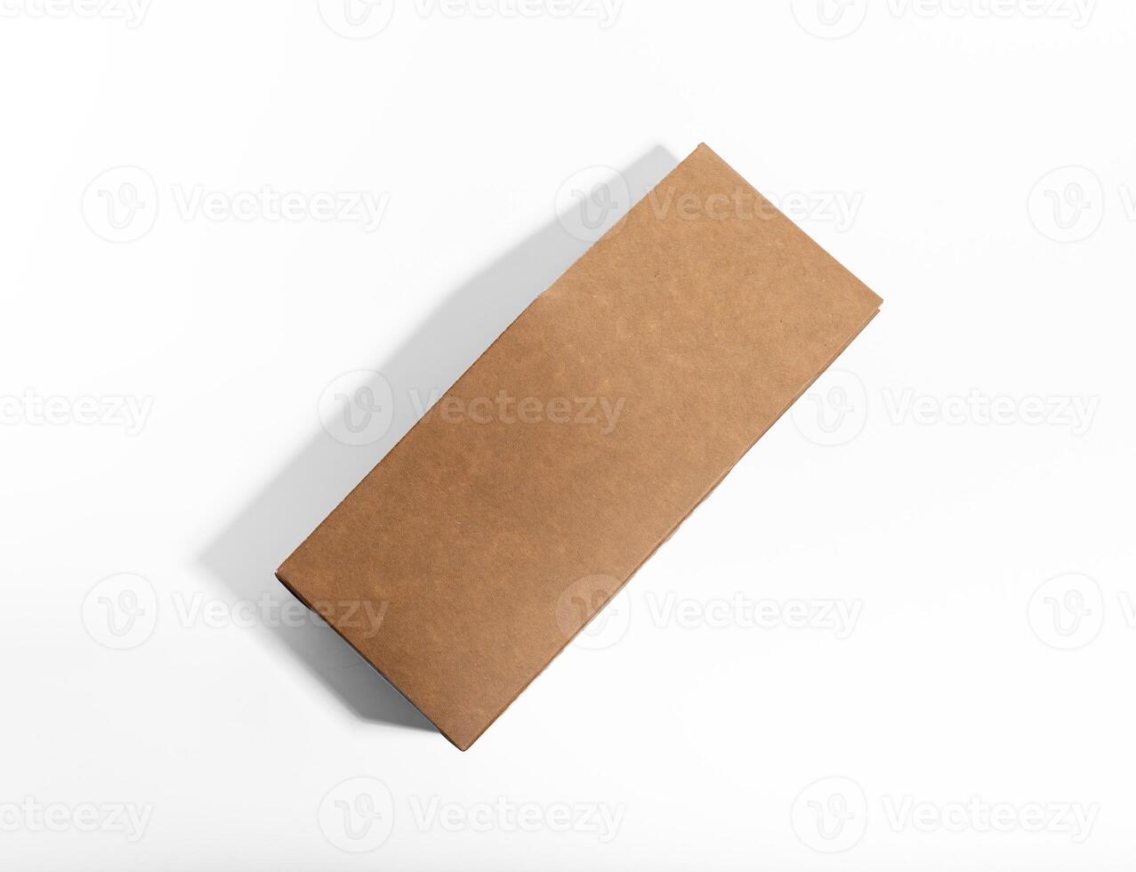 Blank kraft upright product package, vertical box mockup. Brown carton pack photo