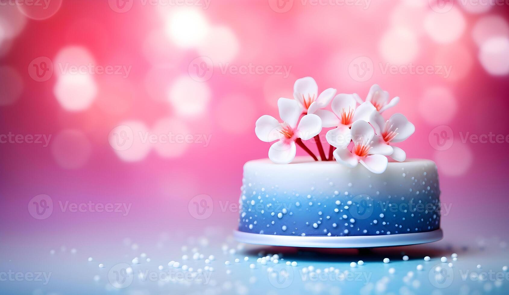 AI generated Cake in minimalist style decorated with a sugar sprig of cherry blossoms. photo