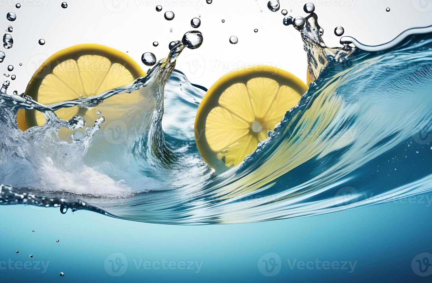 AI generated A splash of water with two lemons in it photo
