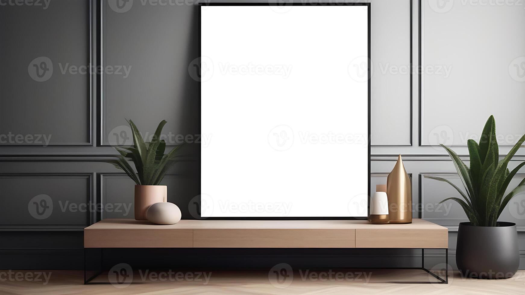 AI generated Wall art, blank poster mockup, framed picture mock up in modern interior photo