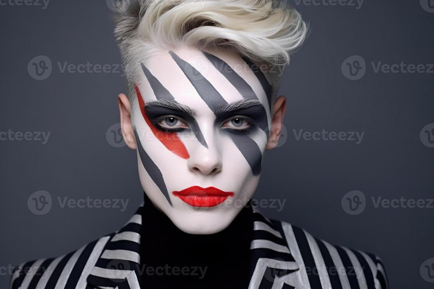 AI generated Man, fashion portrait. Young guy with creative face makeup photo