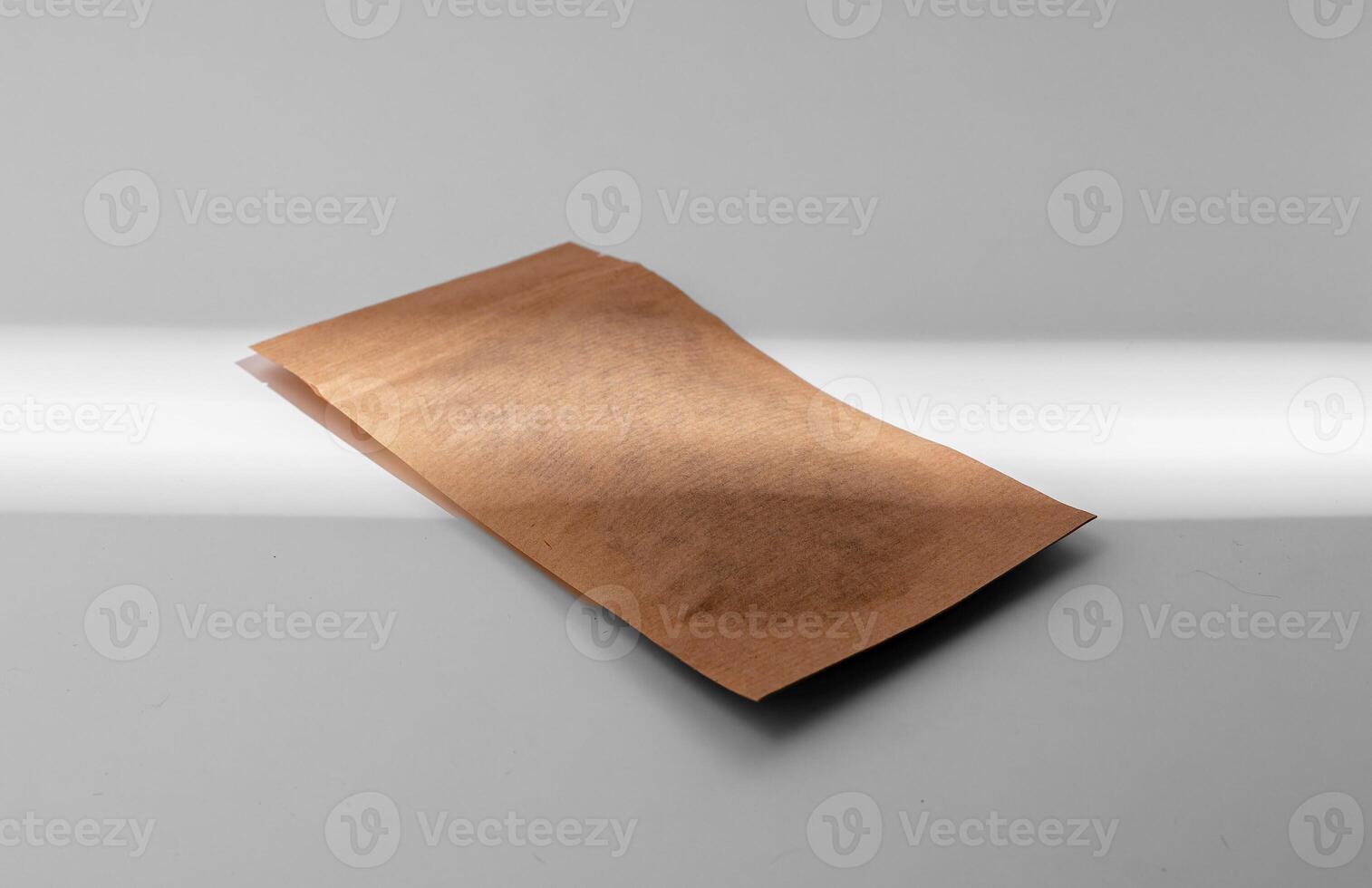 Zip-lock pack, kraft paper bag mockup. Brown tea pouch, product package photo
