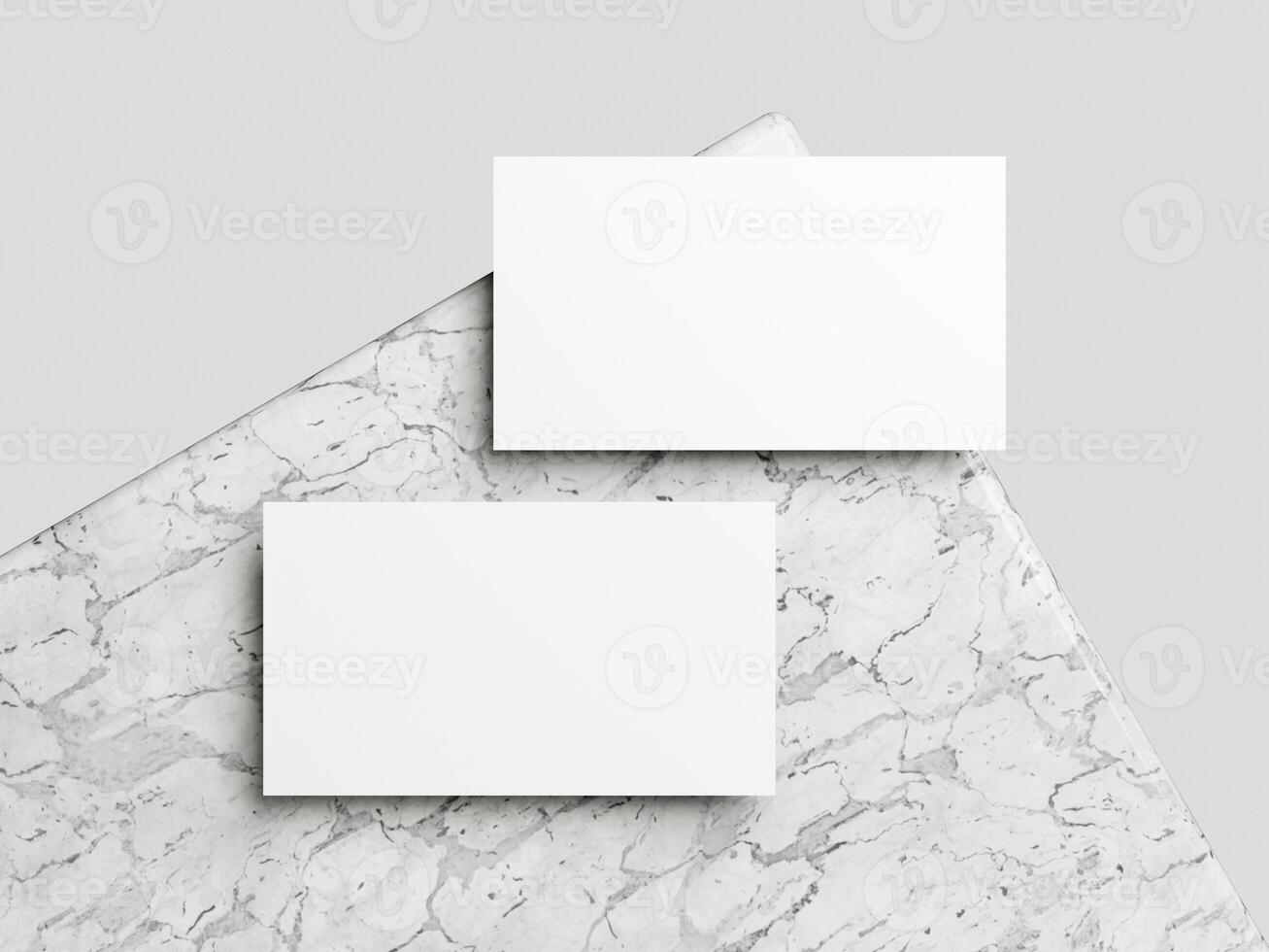 Blank white business card mockup on marble background 3d render illustration for mock up and design presentation. photo