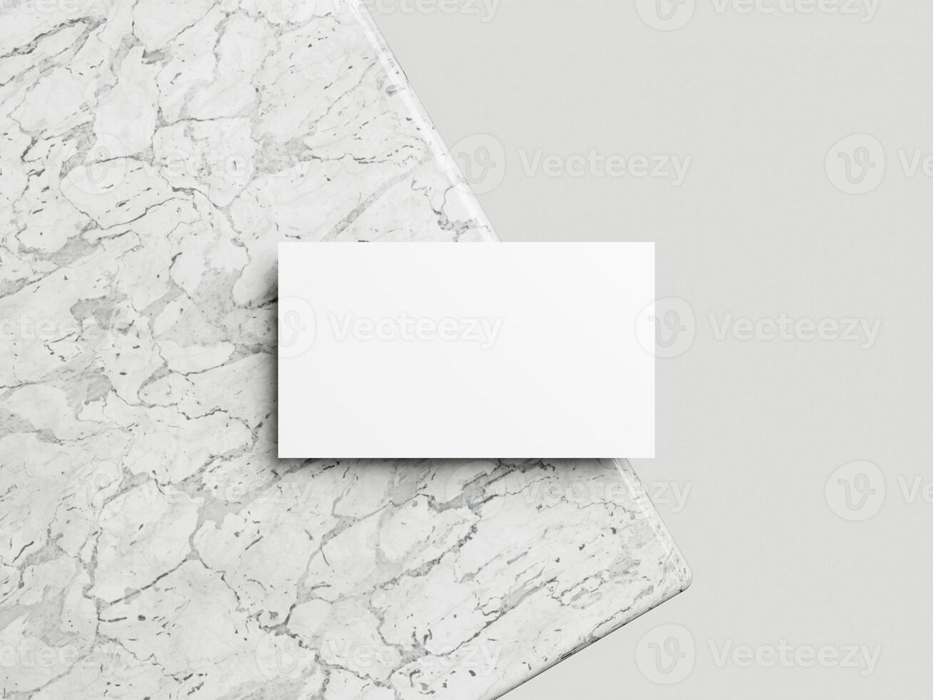 Blank white business card mockup on marble background 3d render illustration for mock up and design presentation. photo