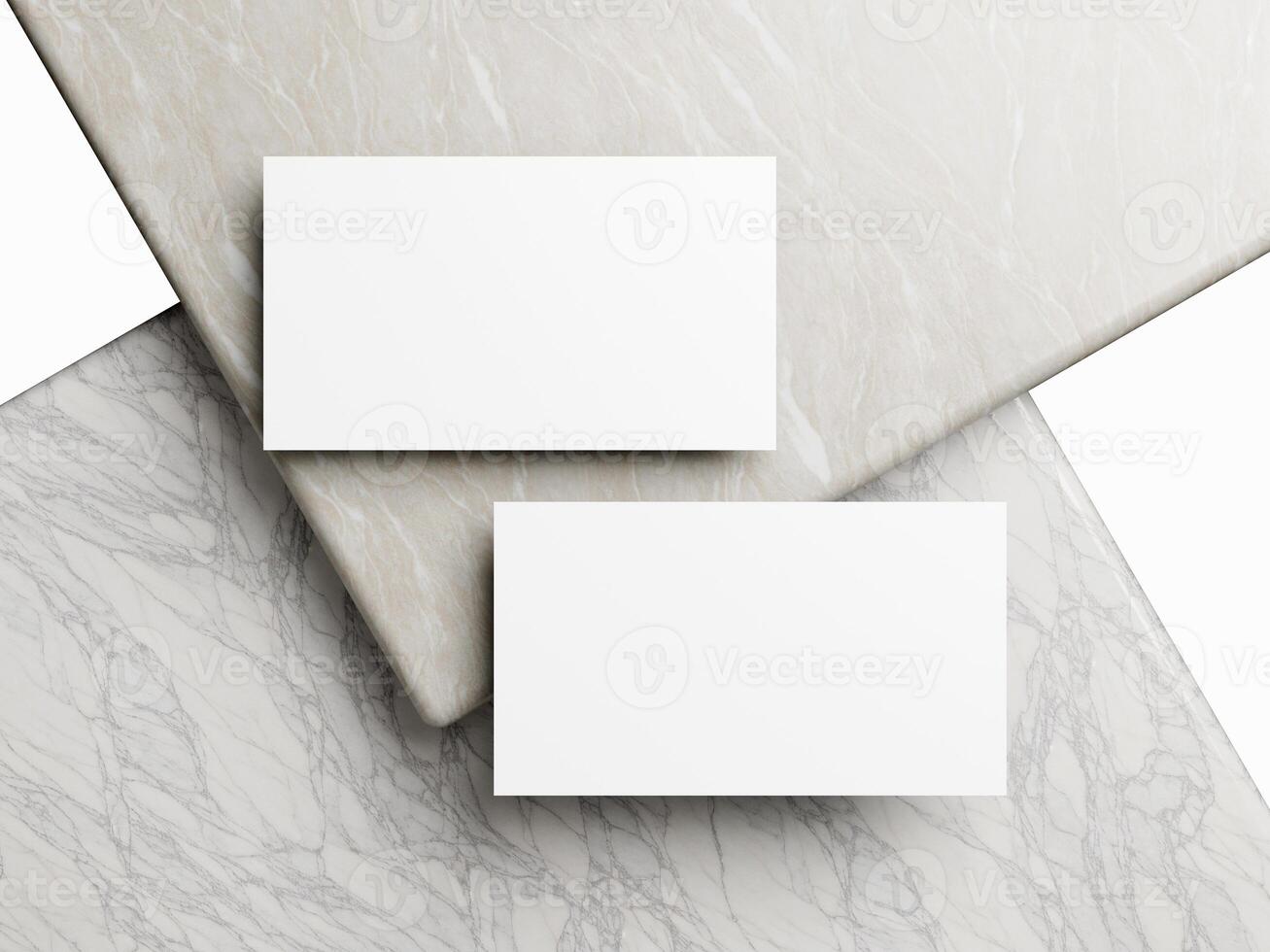 Blank white business card mockup on marble background 3d render illustration for mock up and design presentation. photo