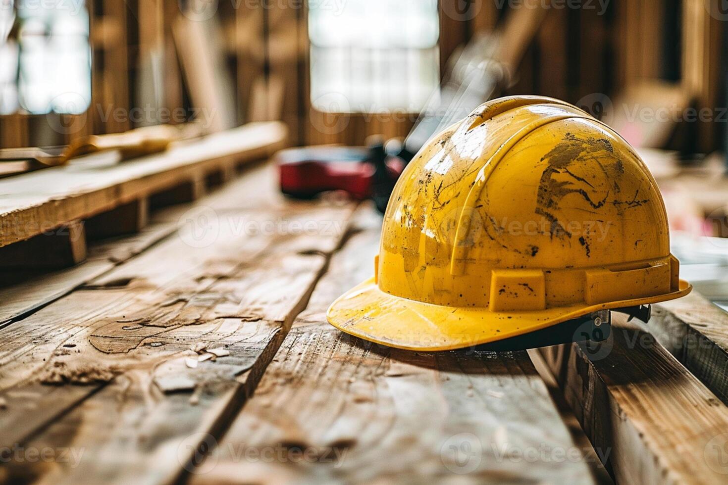 AI generated Yellow safety helmet on a house construction photo