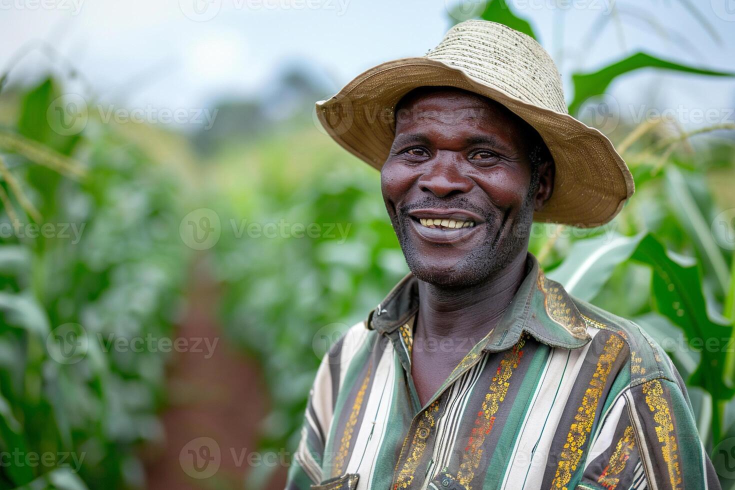 AI generated farmer smiling with his farming growth photo