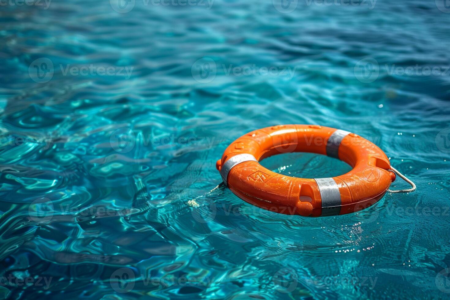 AI generated Lifebuoy on the beach during sunset. Lifebelt in the sea photo