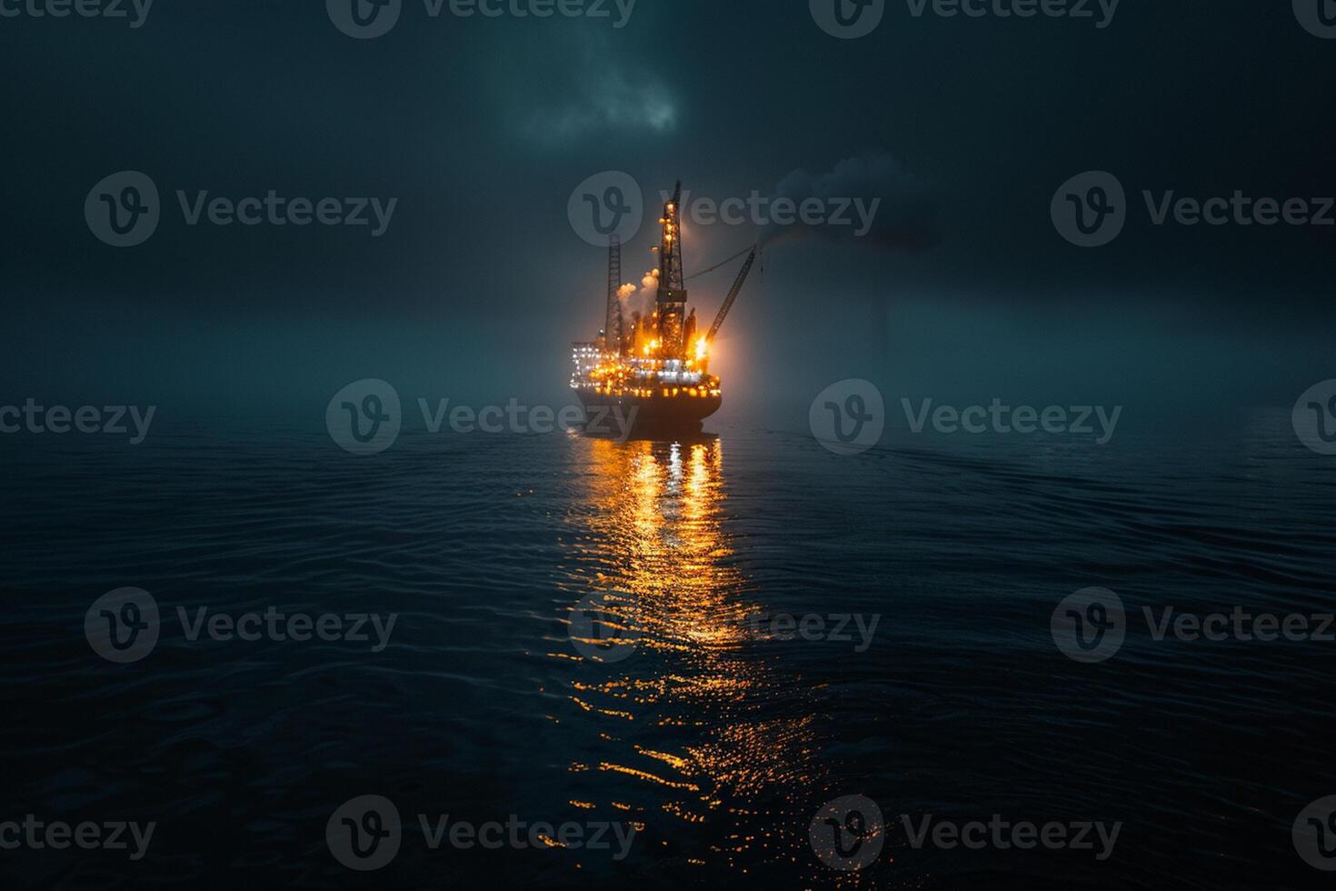AI generated Oil platform in the sea at night. 3D render. Concept of oil and gas industry photo