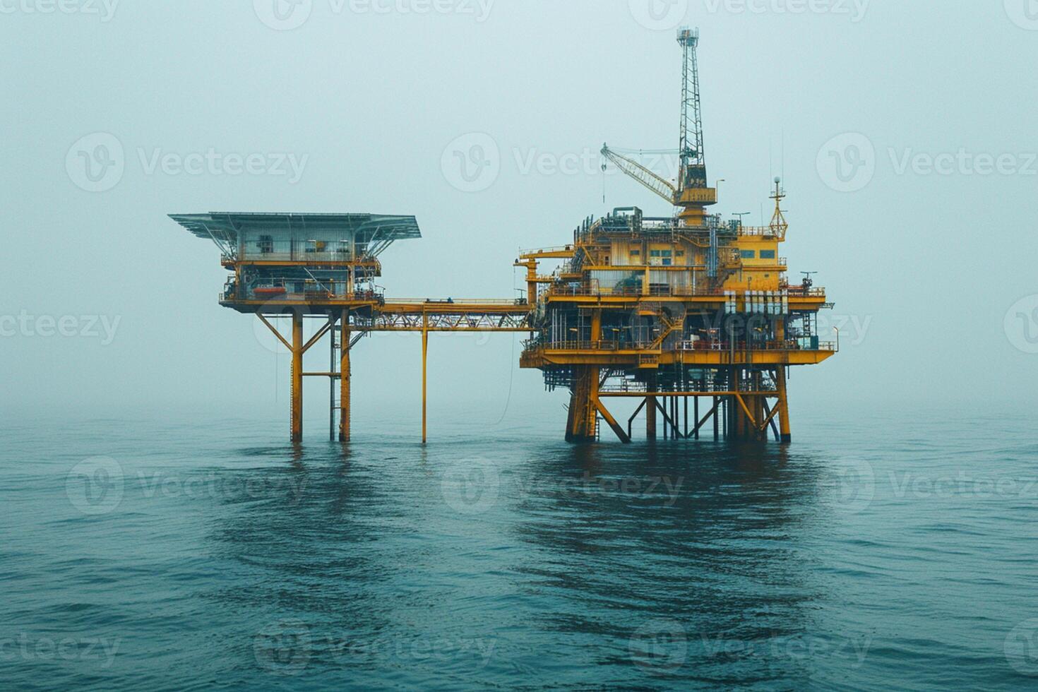 AI generated Oil platform in the sea. 3D render. Concept of oil and gas industry photo