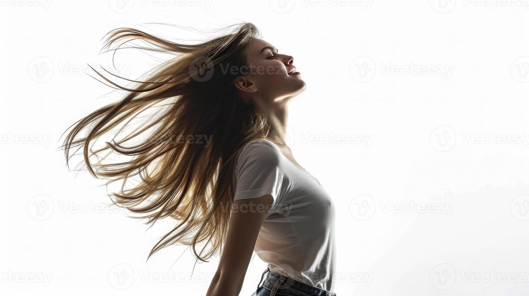 AI generated a young beautiful model posing isolated on white background, photo