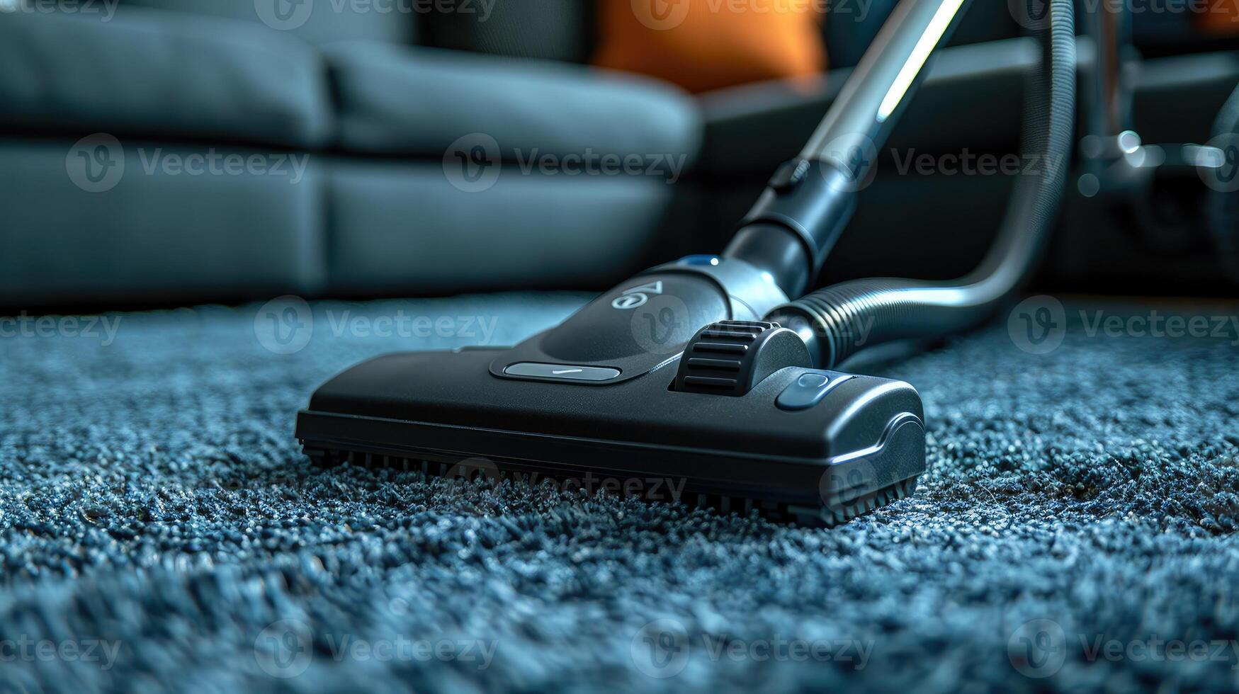 AI generated Vacuum cleaner on carpet in living room, closeup view photo