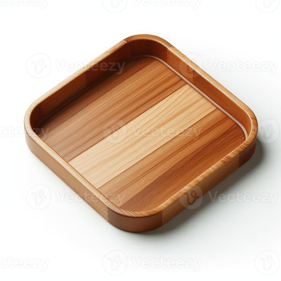 AI generated wooden tray isolated on a white background photo