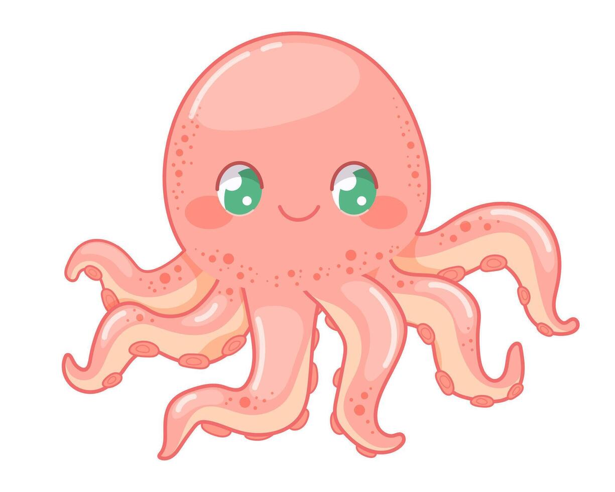 Cute baby octopus on white background isolated. Vector illustration of sea life in childish style for prints, textiles, clothes, baby shower