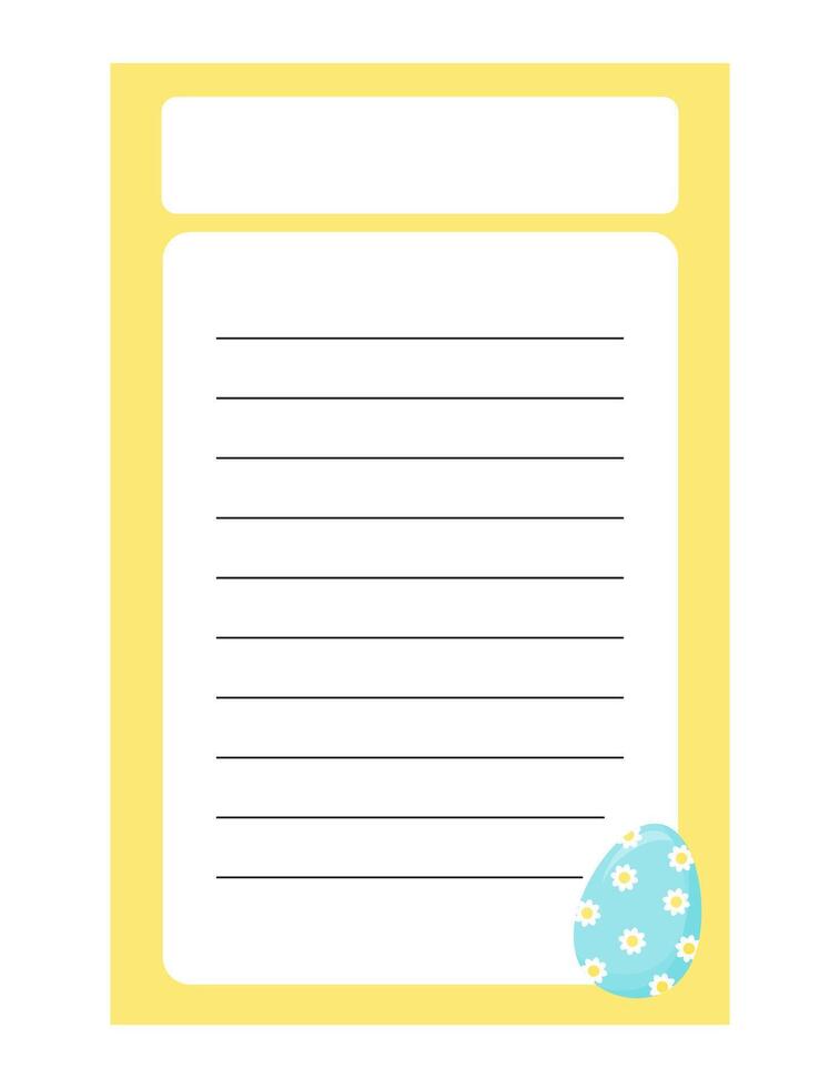 Note of cute easter egg label  illustration. Memo, paper. Vector drawing. writing paper