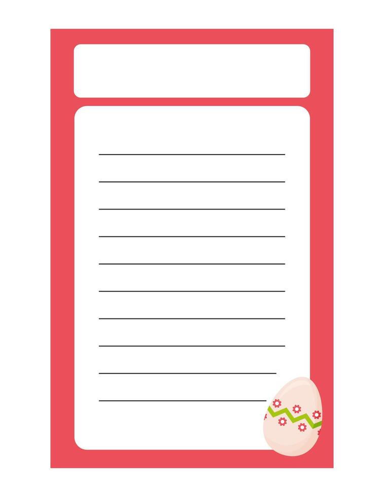 Note of cute easter egg label  illustration. Memo, paper. Vector drawing. writing paper