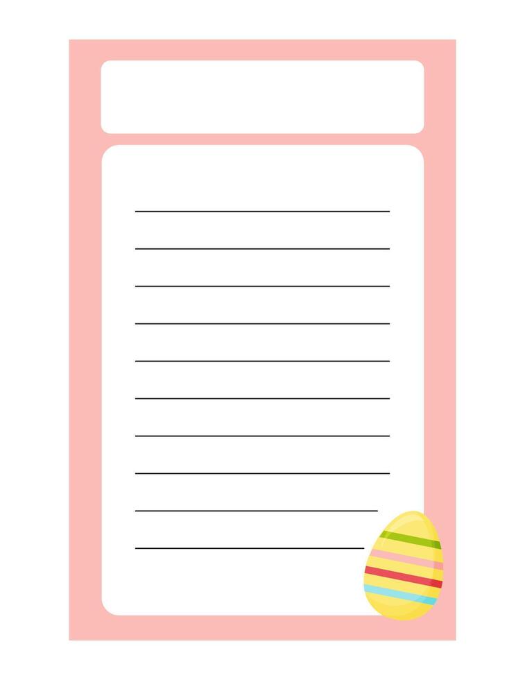 Note of cute easter egg label  illustration. Memo, paper. Vector drawing. writing paper