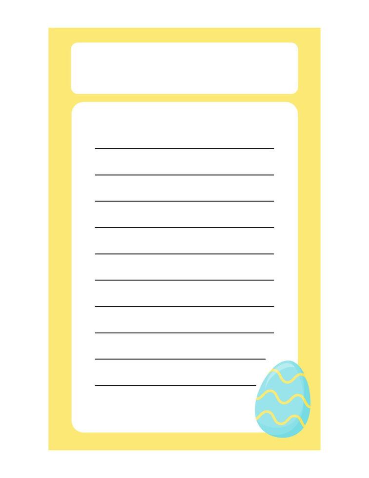 Note of cute easter egg label  illustration. Memo, paper. Vector drawing. writing paper