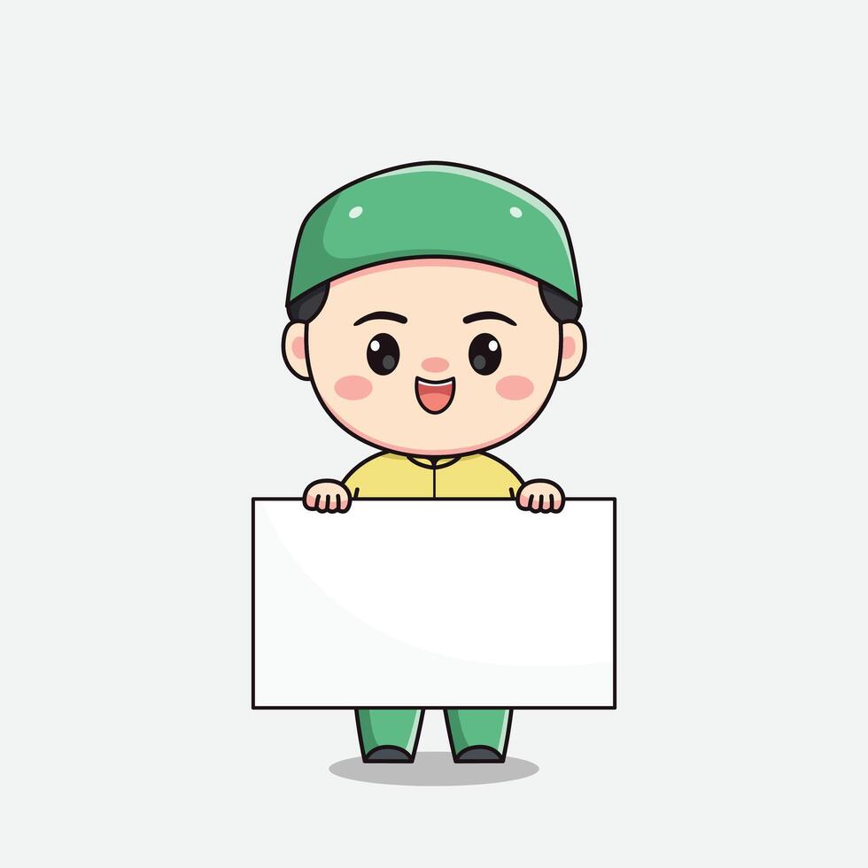 Muslim boy character with a board for text vector