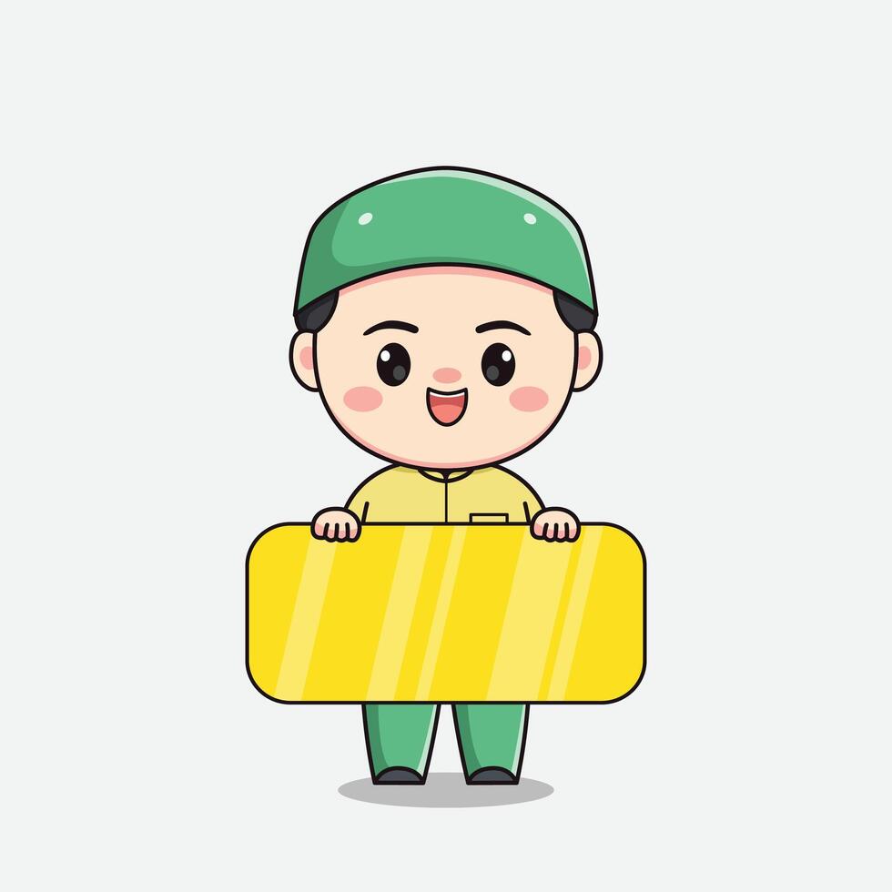 Muslim boy character with a board for text vector