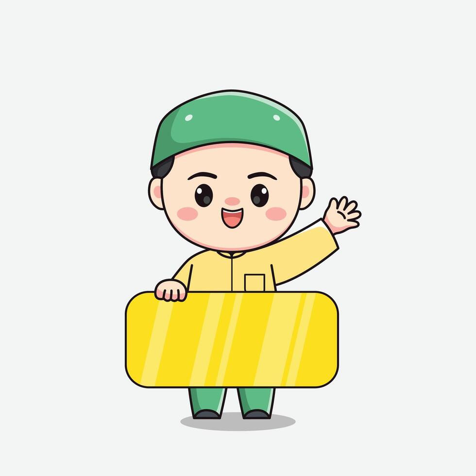 Muslim boy character with a board for text vector