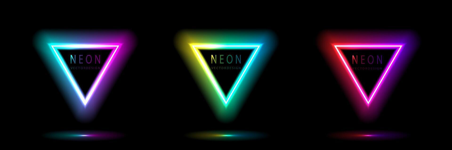 Set of neon light triangle shape frames design on a dark background. gradient glowing borders. elements valentine day festival design. colorful futuristic Valentines Day. vector design.